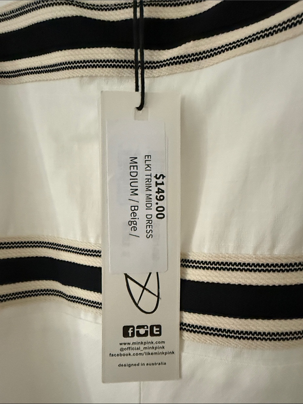 MINKPINK White Maxi Dress with Black Stripe Trim - Picture 3 of 3